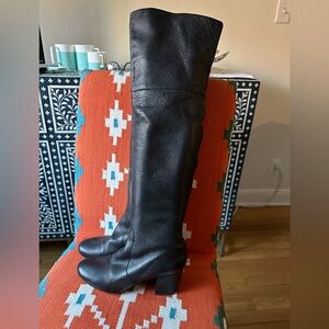 Killer over the knee black pebble leather boots